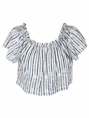 NWT LoveShackFancy 100% Cotton Striped Eyelet Crop Top | Size Medium